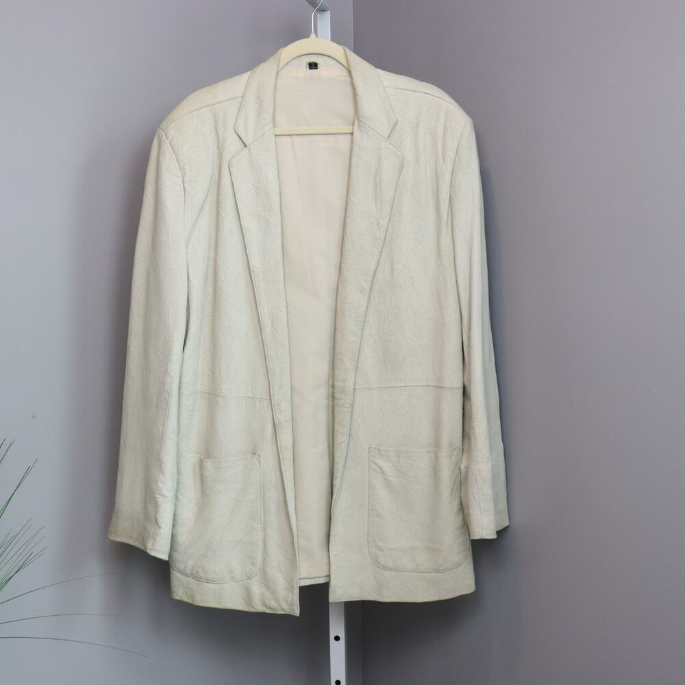 Vintage V.S.O.P Cognac‎ Women's Leather Blazer Cream White Jacket M Patina